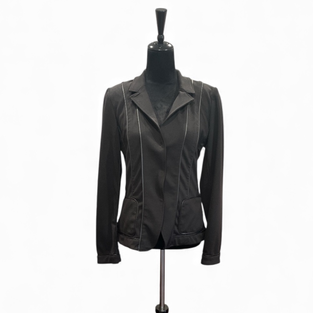 Sak’s Fifth Avenue Vintage 2000’s Black Fitted Blazer w/Faux Leather Trim 12